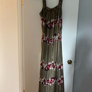 NWT-Banana Republic Floral Striped Maxi Dress - olive green size 10